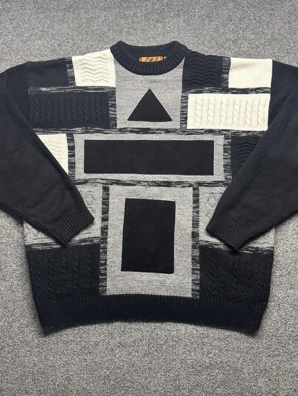 Vintage Trutus Biancarra by Monobaik Men’s XL Crewneck Leather Patchwork 80s/90s